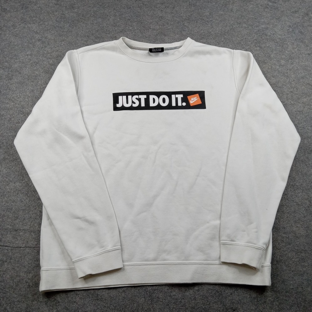 Nike‎ Sweatshirt Mens Large White Just Do It Graphic Fleece Pullover 928869-100